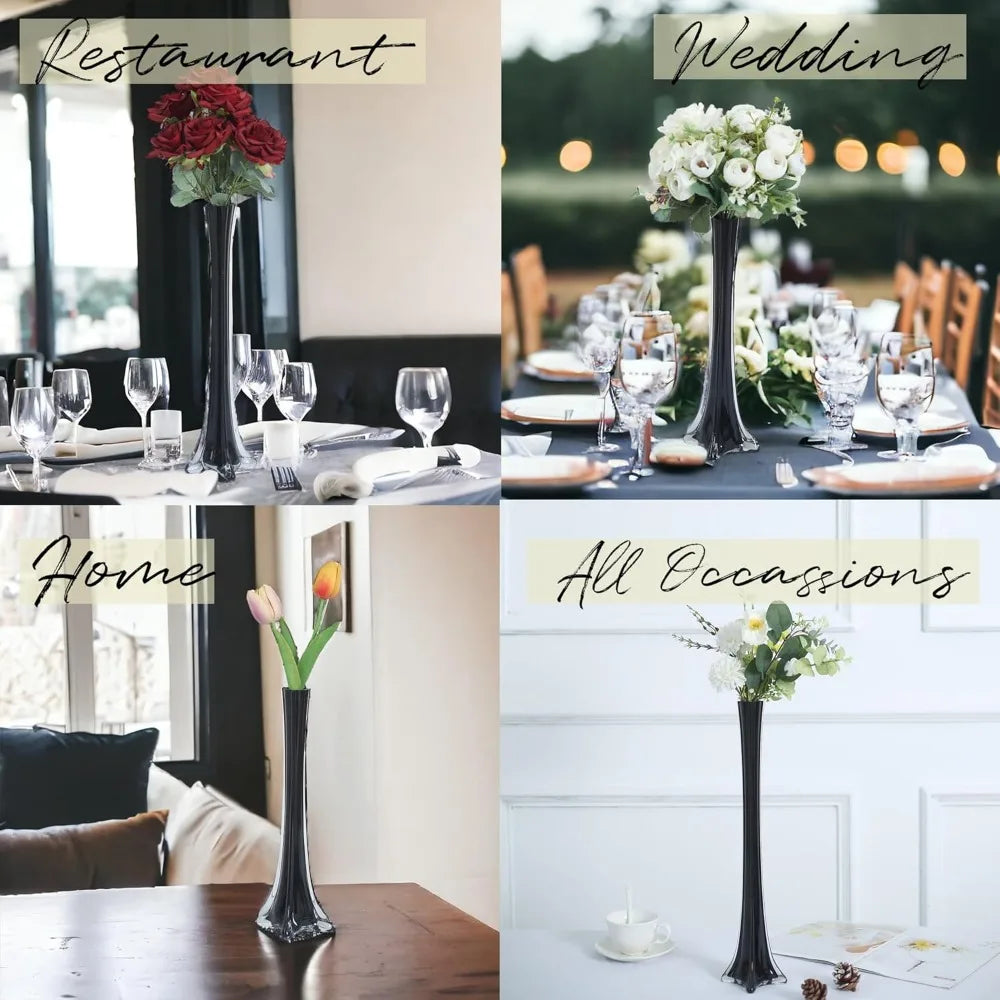 Black Eiffel Tower Vases Set of 6, 20-Piece Flower Centerpieces for Weddings and Decorations