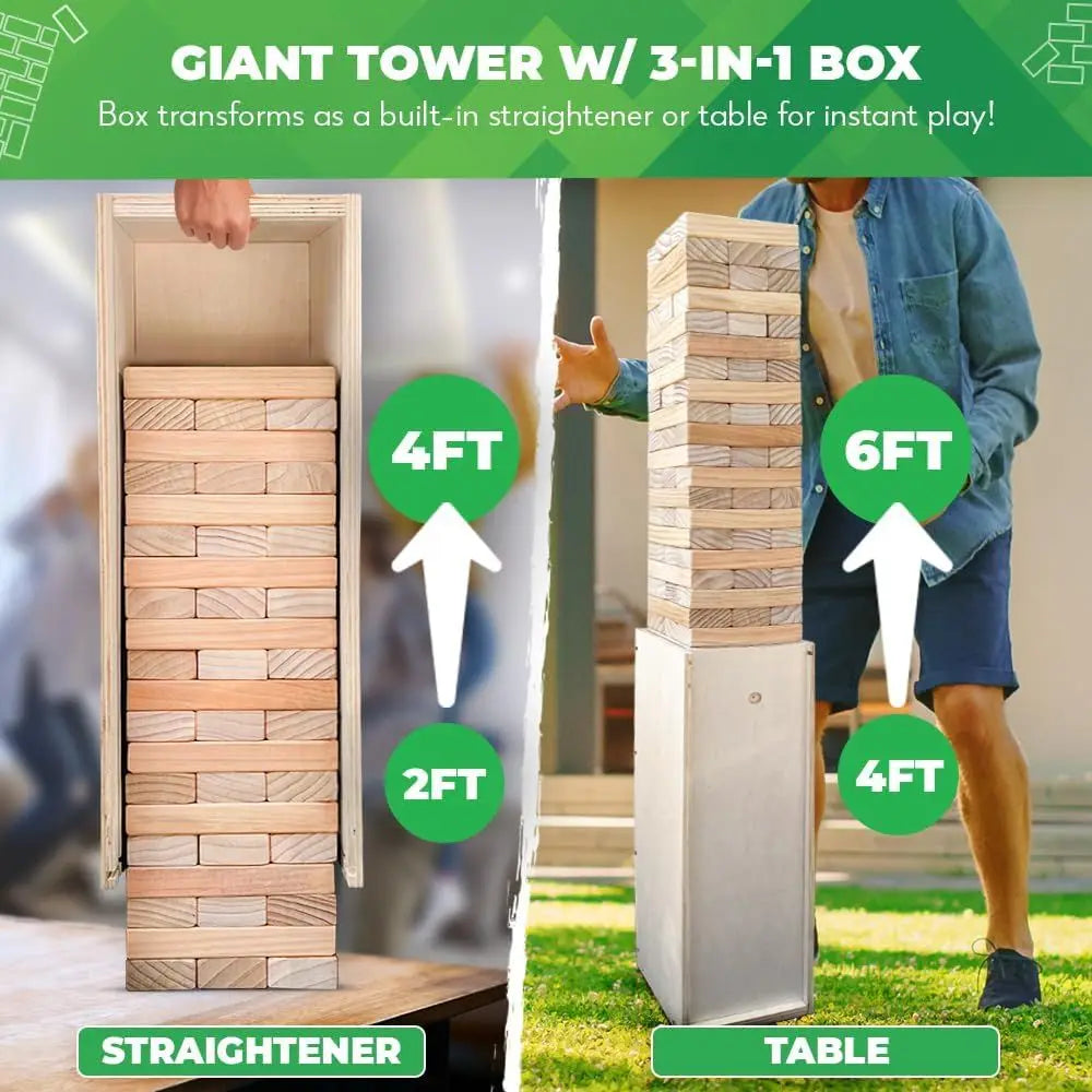 SWOOC Games: 3-in-1 Tower Game Set - Speedy Setup, Adjustable Height, Outdoor Fun
