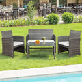 Gray Rattan Outdoor Patio Furniture Set: 4-Piece Wicker Conversation Chairs with Cushions for Garden, Poolside, or Indoor Use