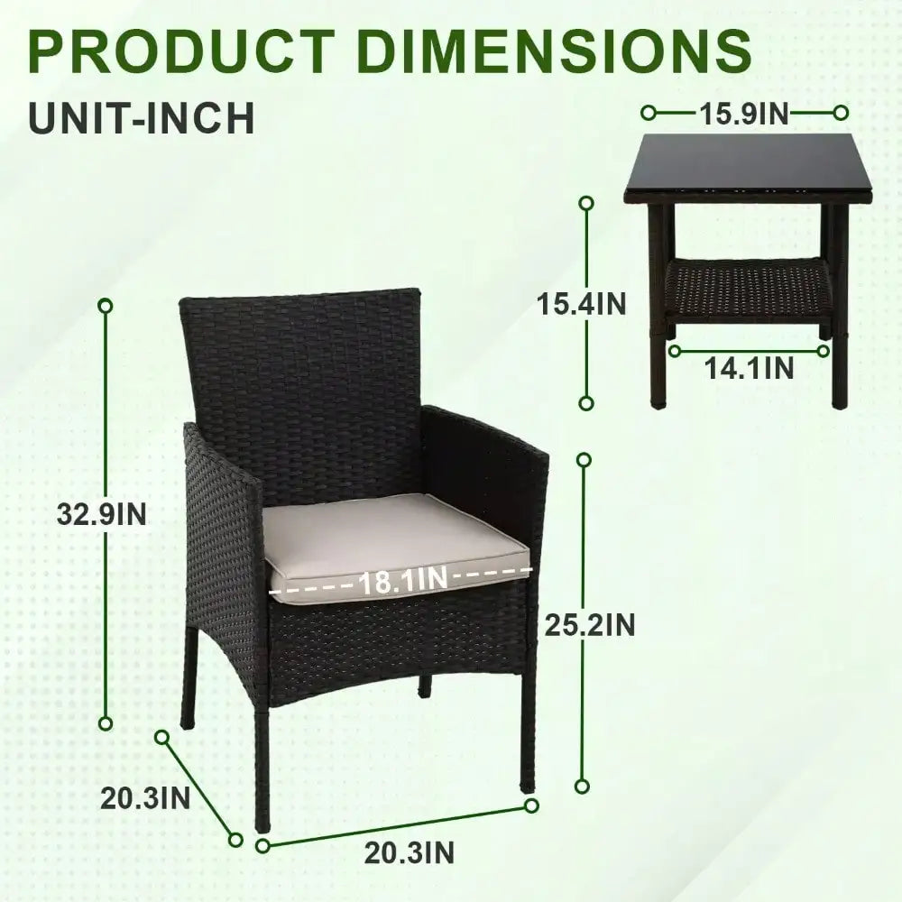 Patio Furniture Set 3 Pieces Outdoor Rattan Chair Conversation Sets for Yard