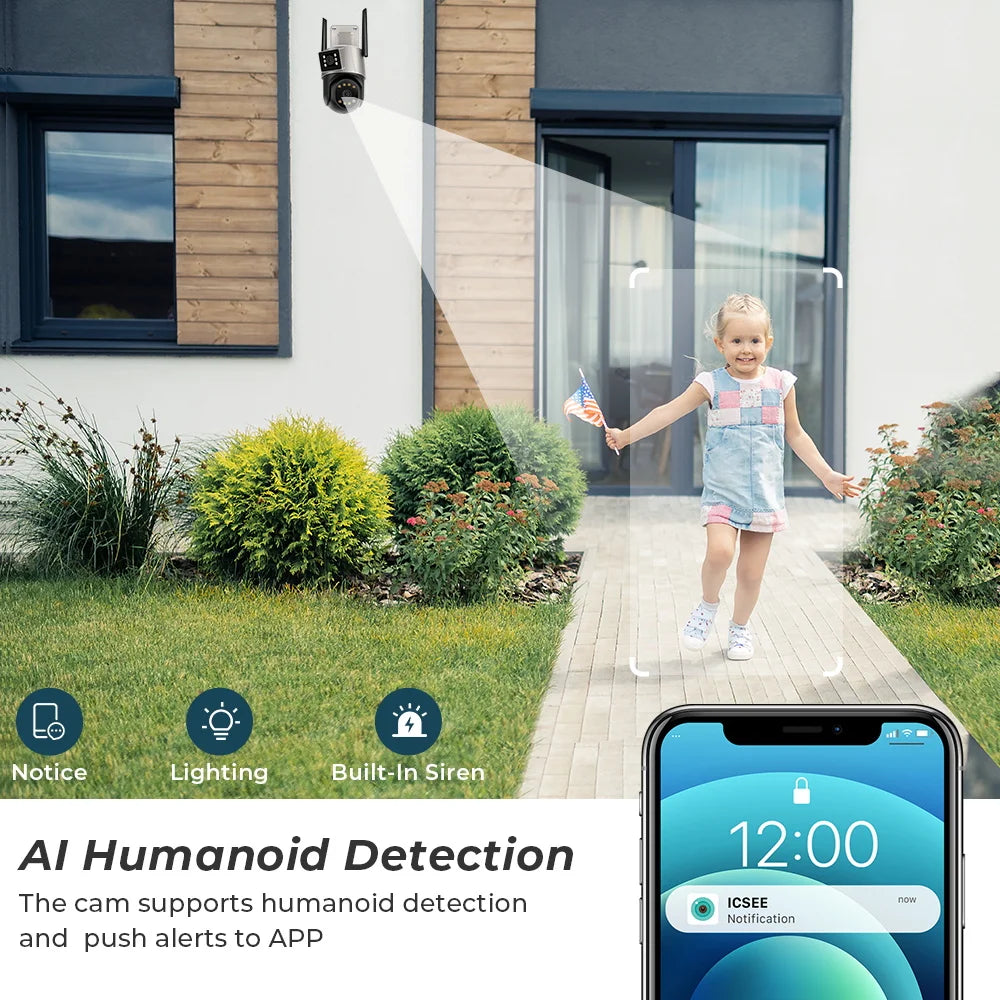 Security Protection Waterproof Security Video CCTV  Surveillance Camera 8MP 4K Wifi IP Camera Dual Lens  IP Camera ICSEE APP VMS