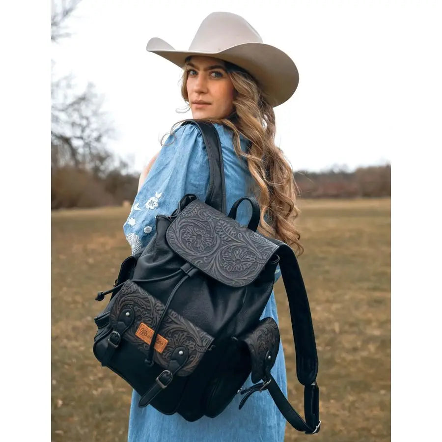 West Wrangler Backpack Purse for Women Men Western Backpack Floral Tooled Travel Bags