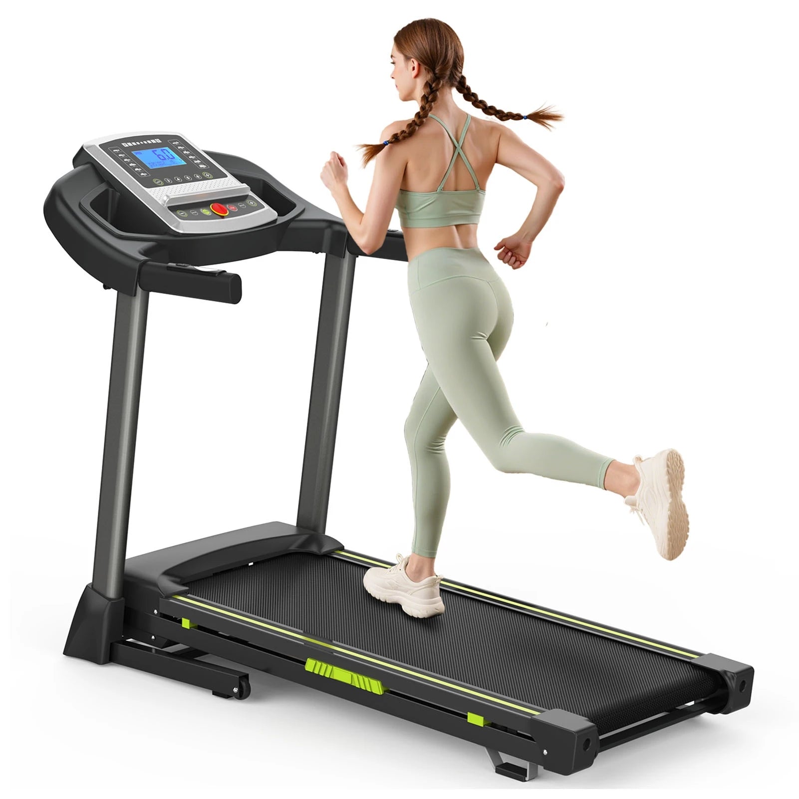 3.5 HP 0.5-7.5 MPH  Portable Foldable Treadmill with Handles 15% Auto Incline Home Running Walking Treadmill Fitness Equipment