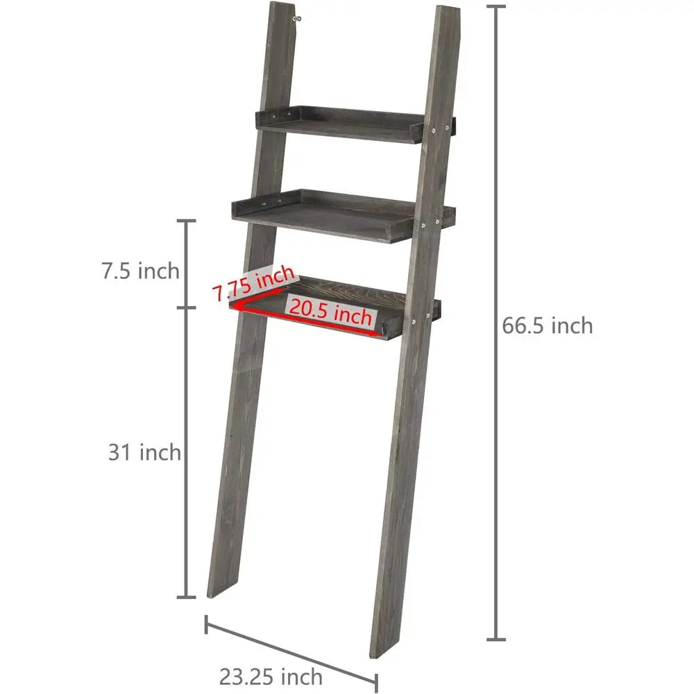 Gray 3-Tier Wooden Bathroom Ladder Shelf - Over-the-Toilet Storage Organizer