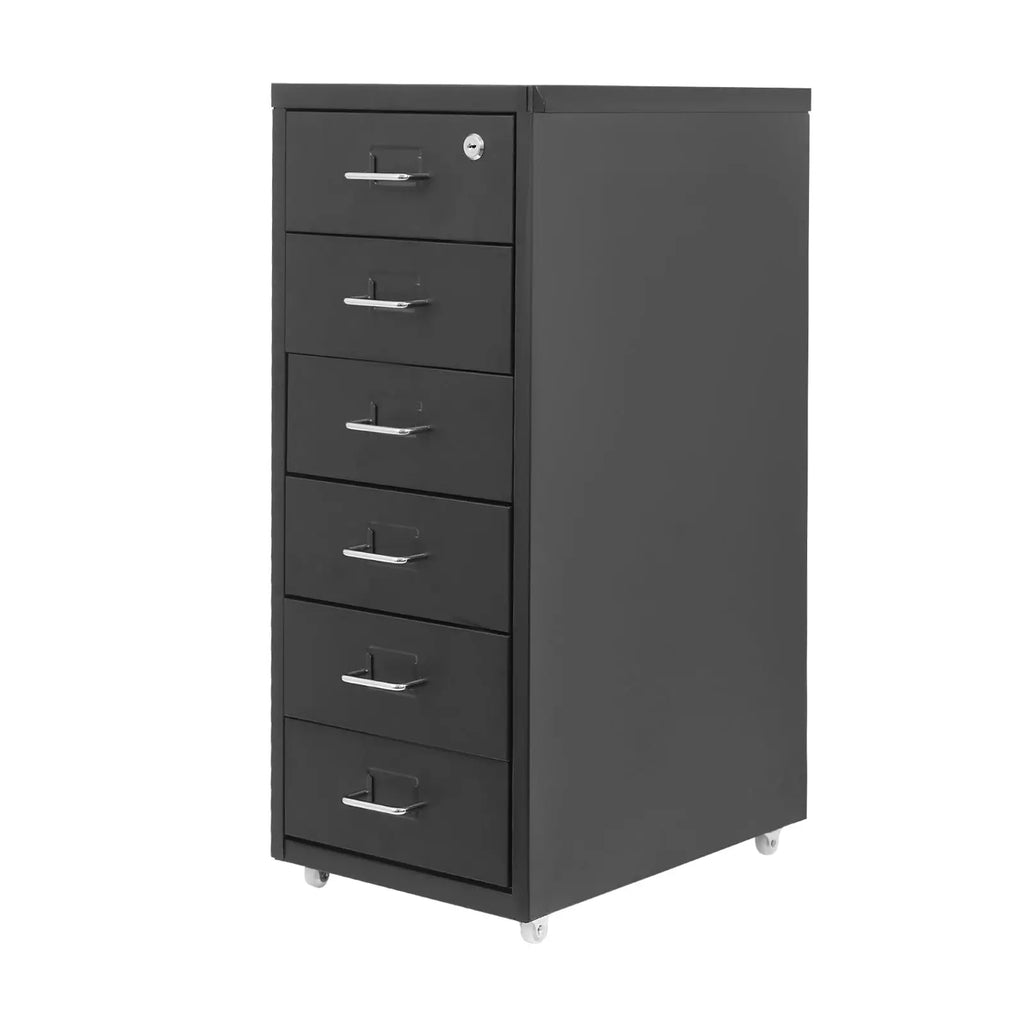 6 Drawer Vertical File Cabinet with 1 Lock, Filing Cabinet under Desk Office Storage with Wheels, Desk Drawers for Home Office