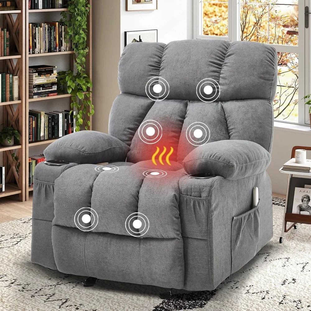 Ergonomic Fabric Nursery Chair with Overstuffed Rocker, Vibration, and Gentle Heat Features