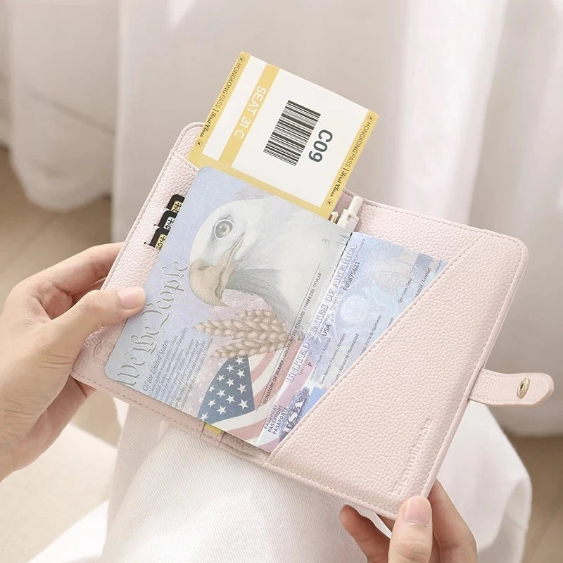 Passport Wallet Travel Organizer Card Holder Case for Women Men with Ticket Slot Pen Pocket Multi-Function Passport Cover