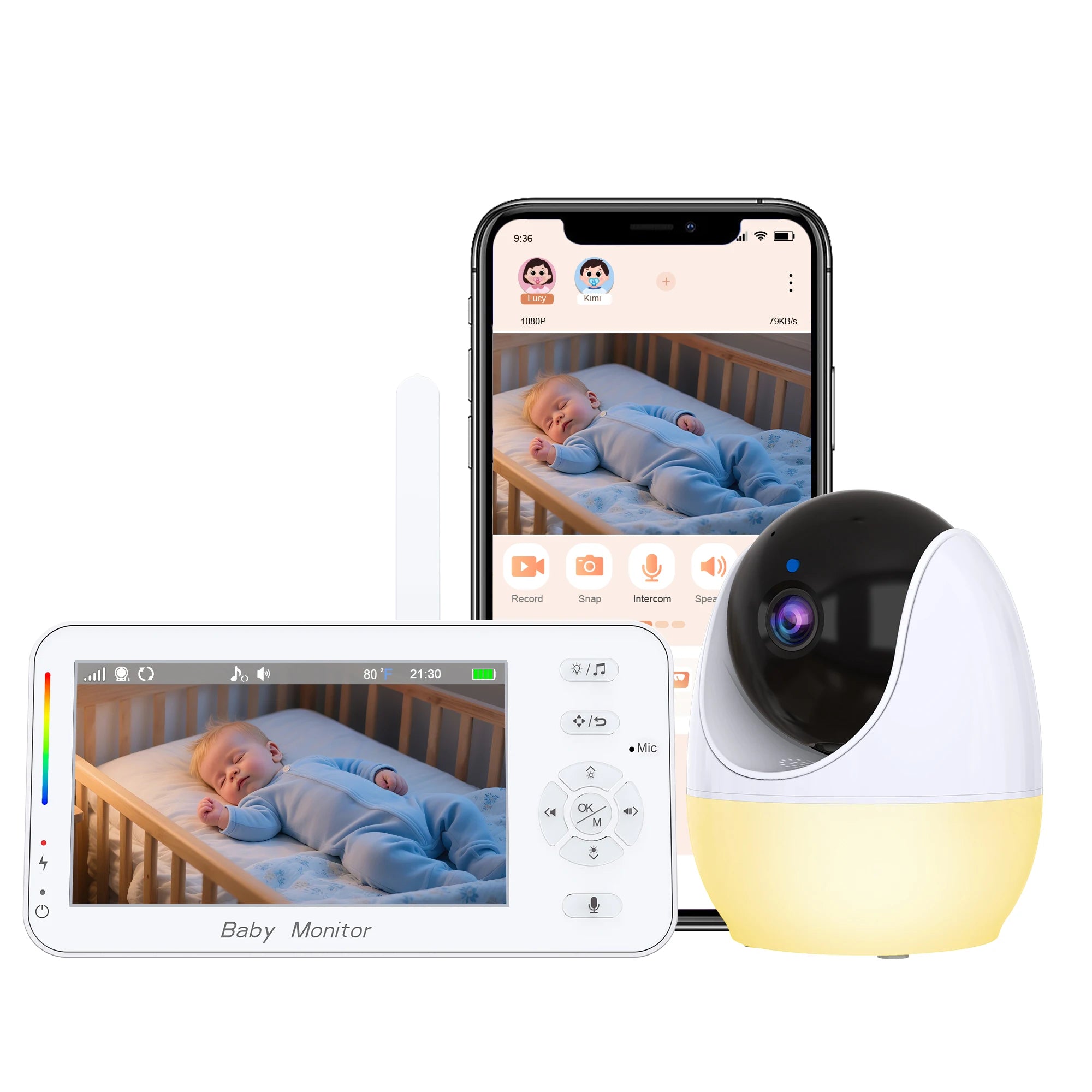 4.3Inch IPS Screen 2MP 1080P PTZ IP Dome Camera Night-Lamp Feeding Timer  Cry Detection Home Security CCTV Intercom Baby Monitor