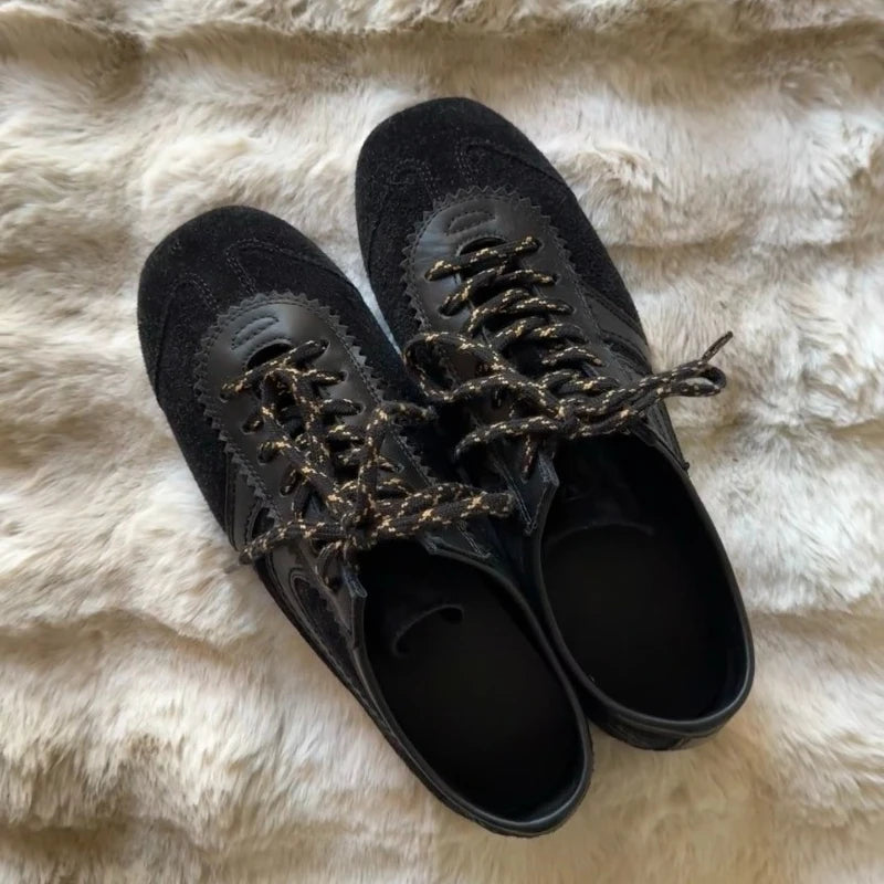 Women's Sneakers Shoes New Style Genuine Leather Retro German Training Shoes Fashionable Luxury Flat Thin Sole Shoes