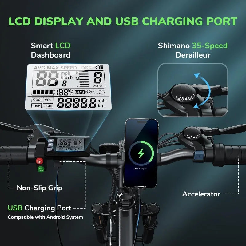 outdoor furniture M10 Electric Bike Adult 500W, 26" Commuting Electric Mountain Bike 20MPH Max Range 55+Miles, Removable Battery