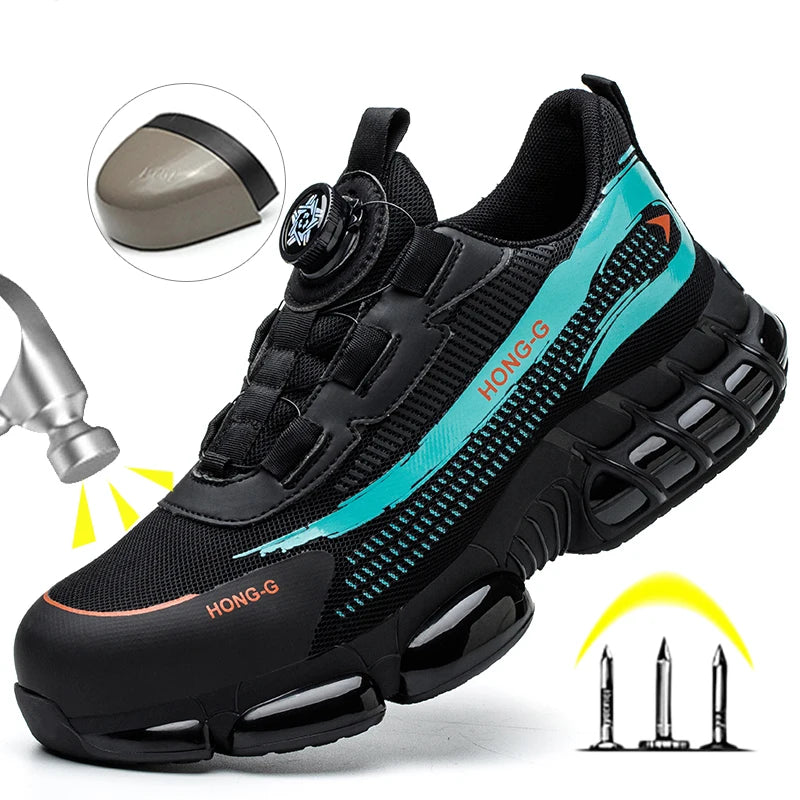Men's Work Shoes  Rotary Buckle Work Sneakers Protective Shoes Safety Industrial Puncture-Proof Anti-Smash Steel Toe Shoes