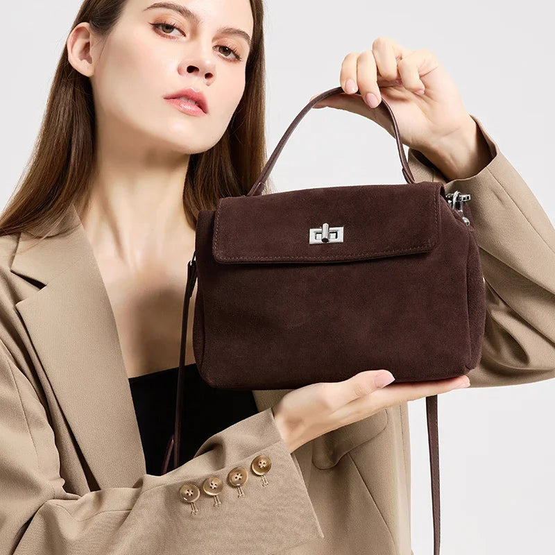 2025 NEW Autumn winter women's Natural Suede leather Crossbody Bag luxury designer Genuine Leather commuting messenger bag