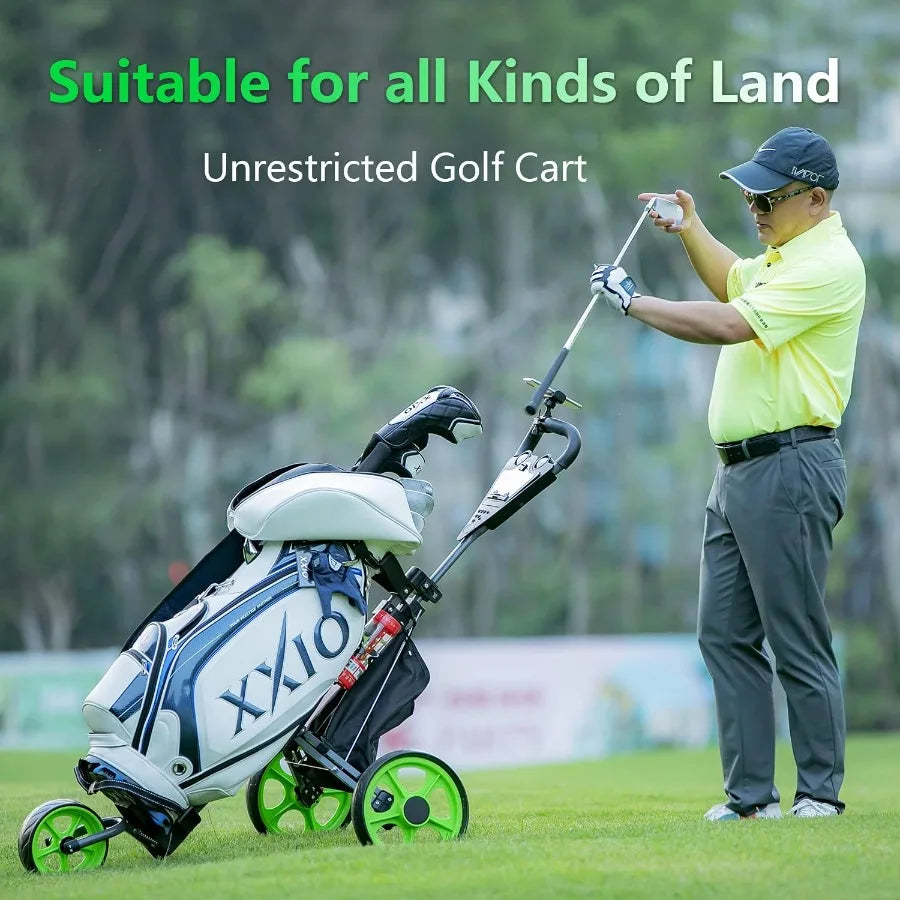 Golf Push Cart Golf Pull Cart for Golf Clubs and Golf Bag Golf Push Carts Three Wheel Easy to Folding Scorecard Holder with Mob