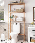 3-Tier Over Toilet Storage Shelf, Bamboo Organizer Rack for Bathroom and Laundry Space Saver, Natural Color