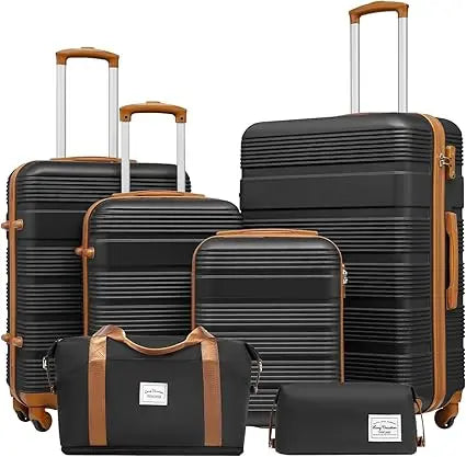 6-piece abs+pc hardshell luggage set with spinner wheels, lightweight suitcase set with tsa lock and ykk zipper